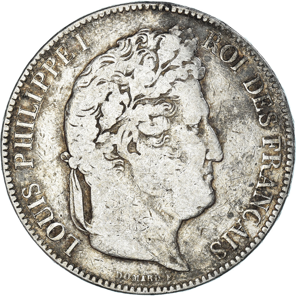 Moeda, França, Louis-Philippe, 5 Francs, 1843, Rouen, VF(20-25), Prata