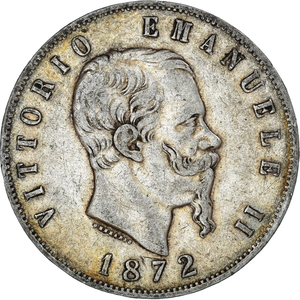 Coin, Italy, Vittorio Emanuele II, 5 Lire, 1872, Milan, VF(30-35), Silver