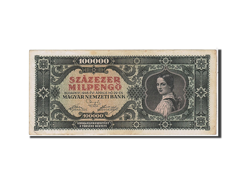 Banknote, Hungary, 100,000 Milpengö, 1946, KM:127, AU(50-53)