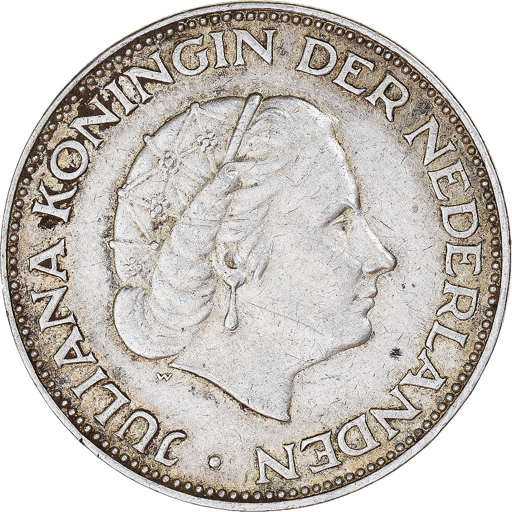 Coin, Netherlands, Juliana, 2-1/2 Gulden, 1961, EF(40-45), Silver, KM:185