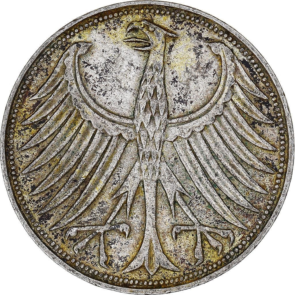 GERMANIA - REPUBBLICA FEDERALE, 5 Mark, 1951, Munich, BB, Argento, KM:112.1
