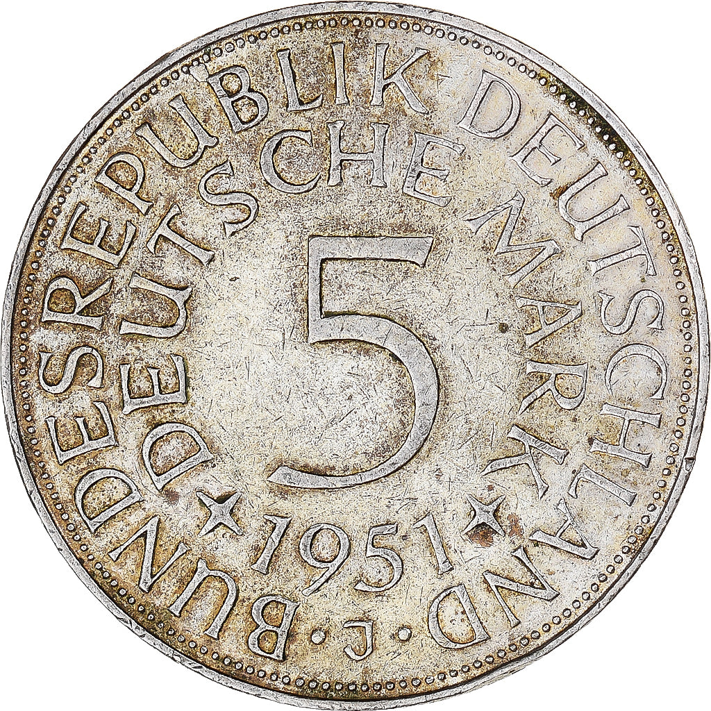 GERMANY - FEDERAL REPUBLIC, 5 Mark, 1951, Hamburg, EF(40-45), Silver, KM:112.1