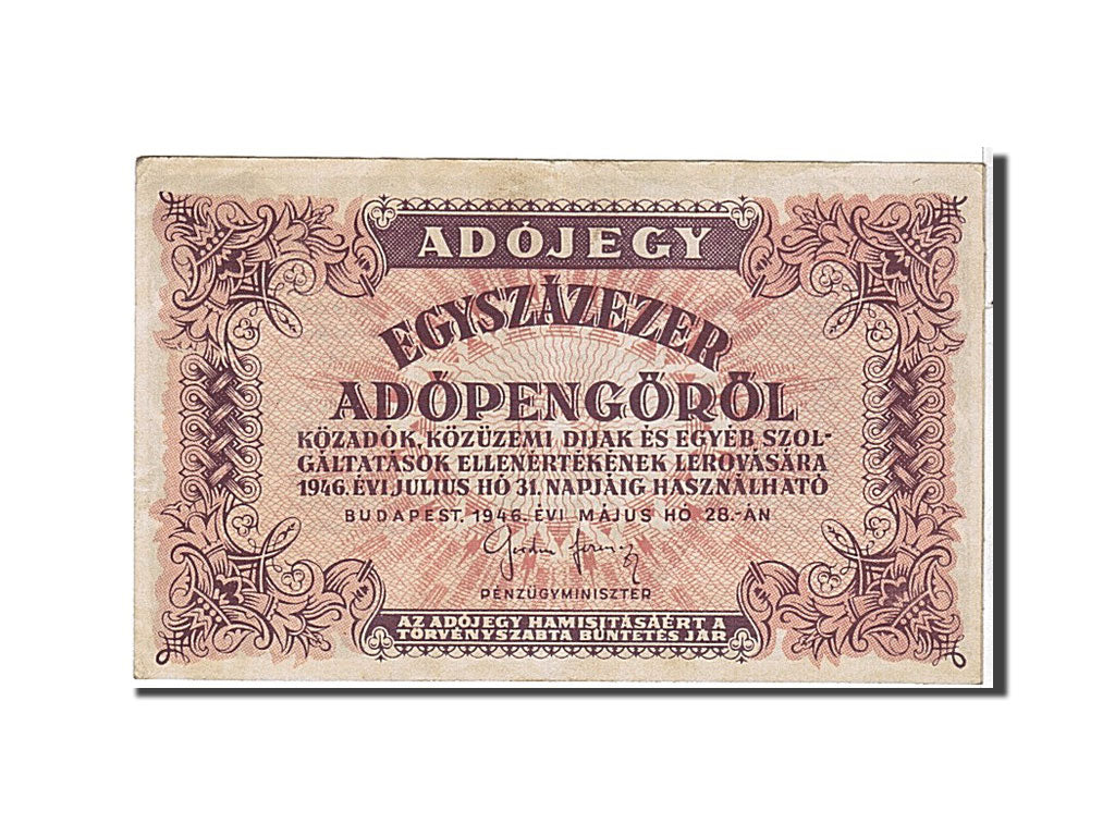 Banknote, Hungary, 100,000 (Egyszázezer) Adópengö, 1946, KM:144a, EF(40-45)