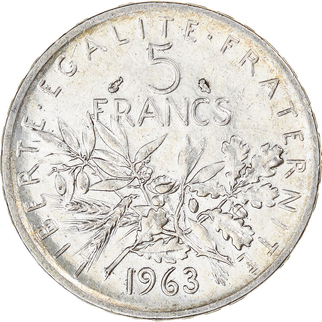 Munten, Frankrijk, Semeuse, 5 Francs, 1963, Paris, PR+, Zilver, KM:926