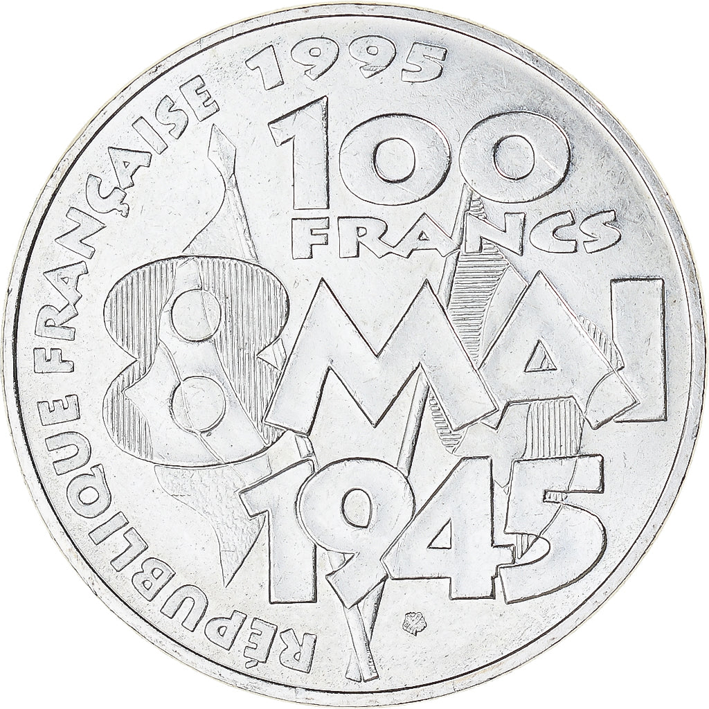 Coin, France, 8 mai 1945, 100 Francs, 1995, Paris, AU(50-53), Silver, KM:1116.1