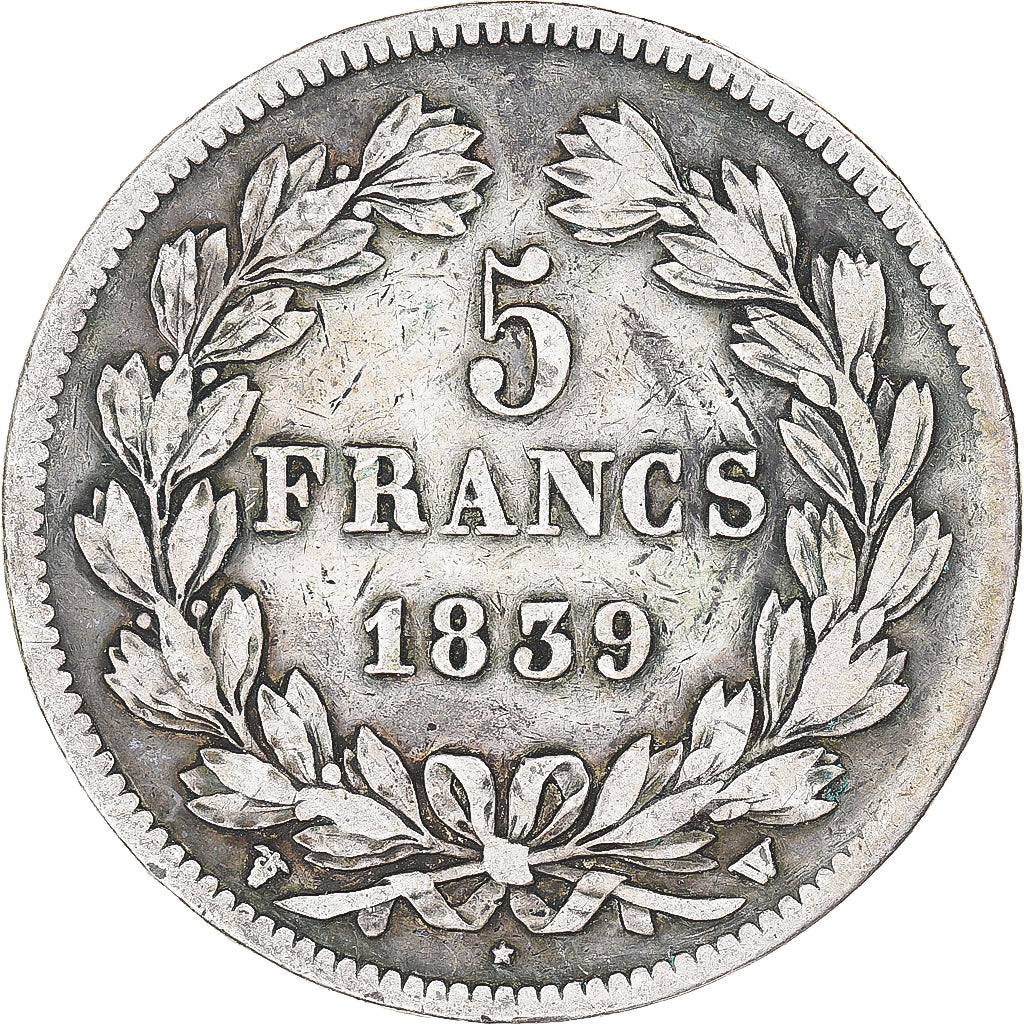 Moneda, Francia, Louis-Philippe, 5 Francs, 1839, Lille, BC+, Plata, KM:749.13