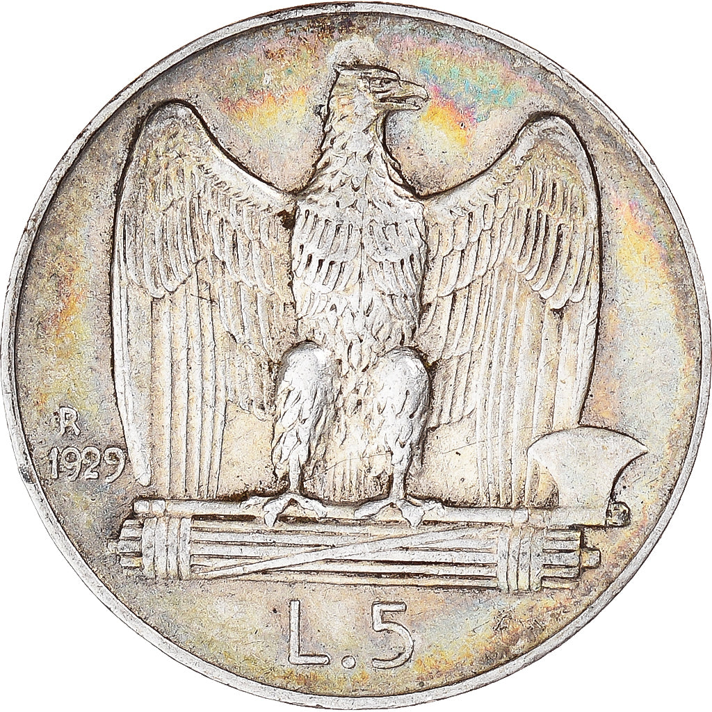 Coin, Italy, Vittorio Emanuele III, 5 Lire, 1929, Rome, AU(50-53), Silver