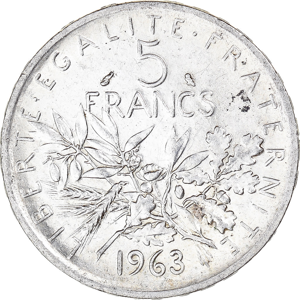 Munten, Frankrijk, Semeuse, 5 Francs, 1963, Paris, PR+, Zilver, KM:926