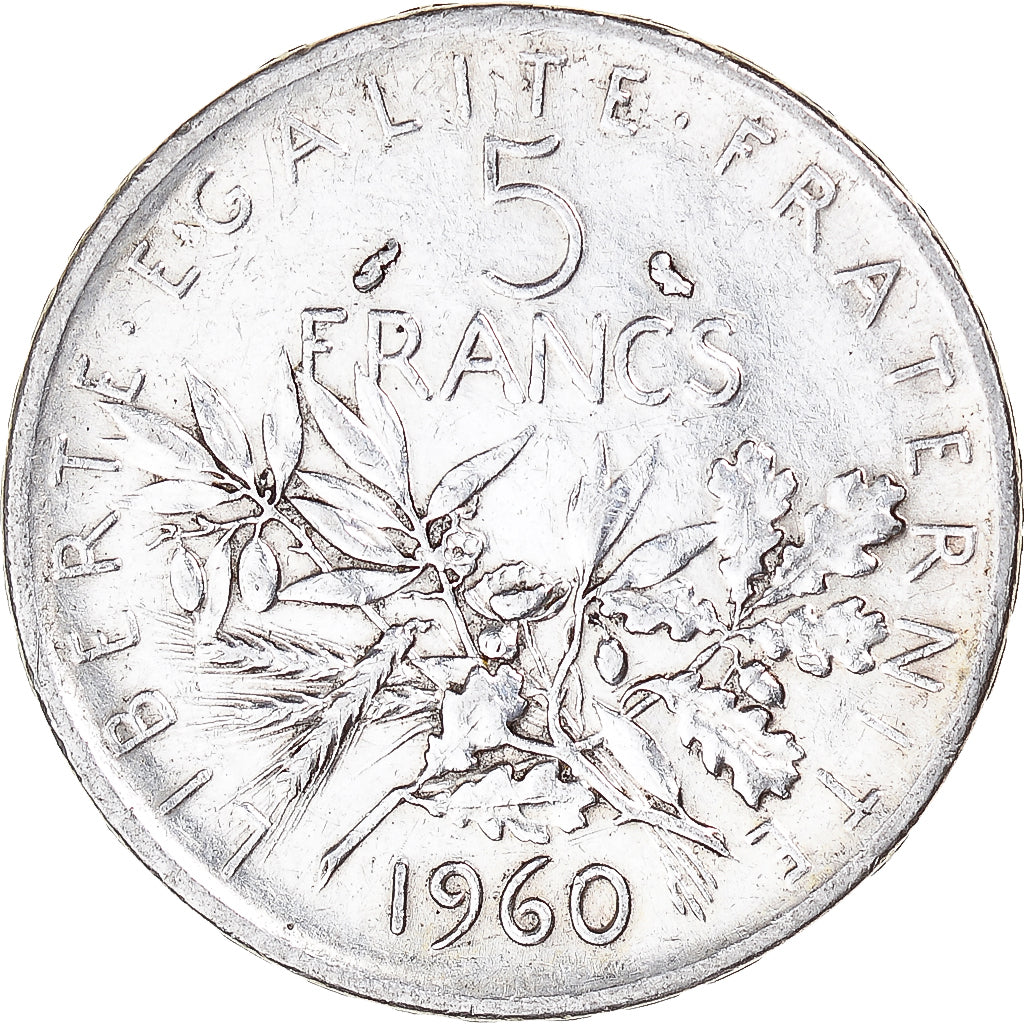 Moeda, França, Semeuse, 5 Francs, 1960, MS(60-62), Prata, KM:926, Gadoury:770
