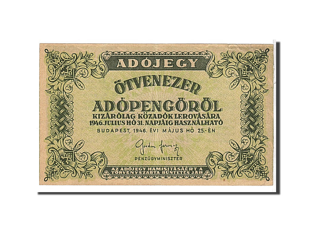 Banknote, Hungary, 50,000 (Ötvenezer) Adópengö, 1946, KM:138b, EF(40-45)