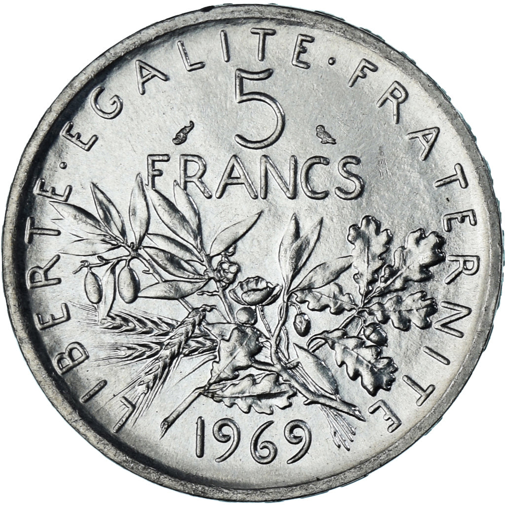 Munten, Frankrijk, Semeuse, 5 Francs, 1969, Paris, UNC-, Zilver, KM:926