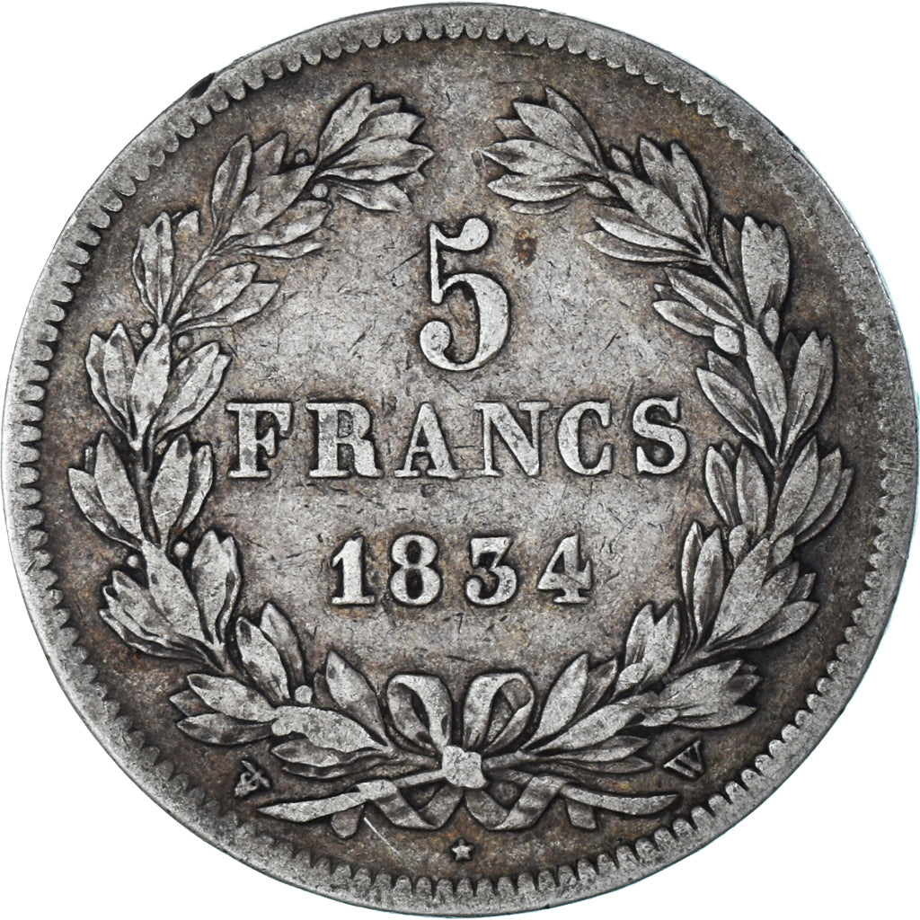Coin, France, Louis-Philippe, 5 Francs, 1834, Lille, VF(30-35), Silver