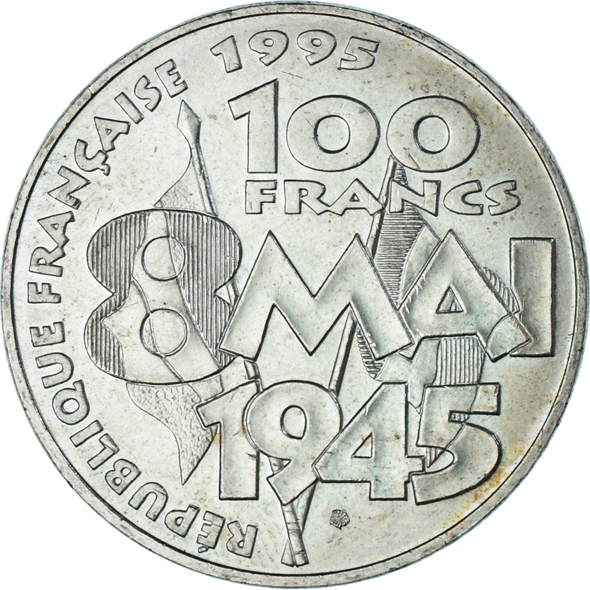 Coin, France, 8 mai 1945, 100 Francs, 1995, Paris, AU(50-53), Silver, KM:1116.1