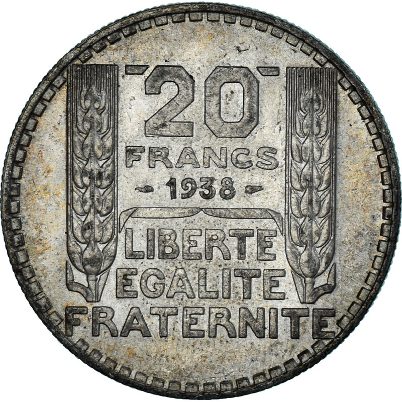 Monnaie France Turin 20 Francs 1938 Paris SUP Argent Gadoury:852