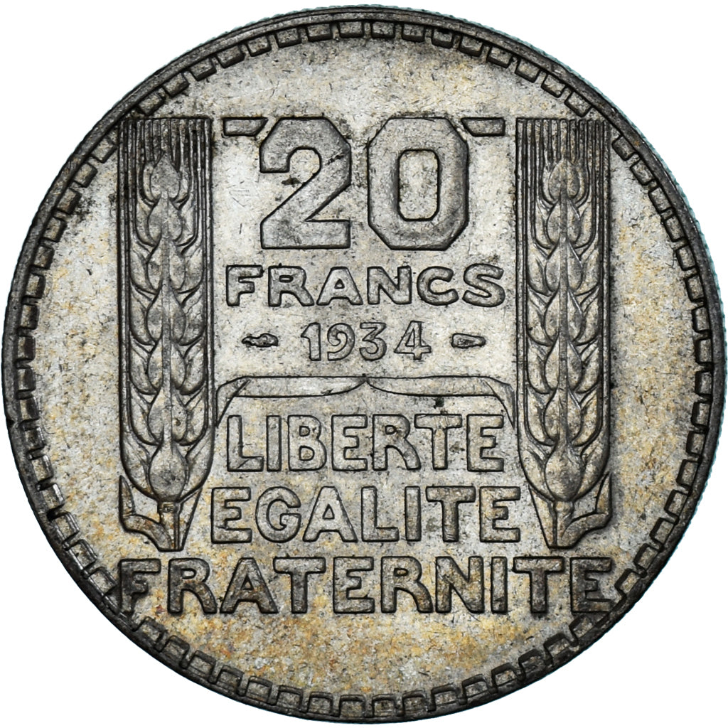 Moneda, Francia, Turin, 20 Francs, 1934, Paris, EBC+, Plata, KM:879, Gadoury:852