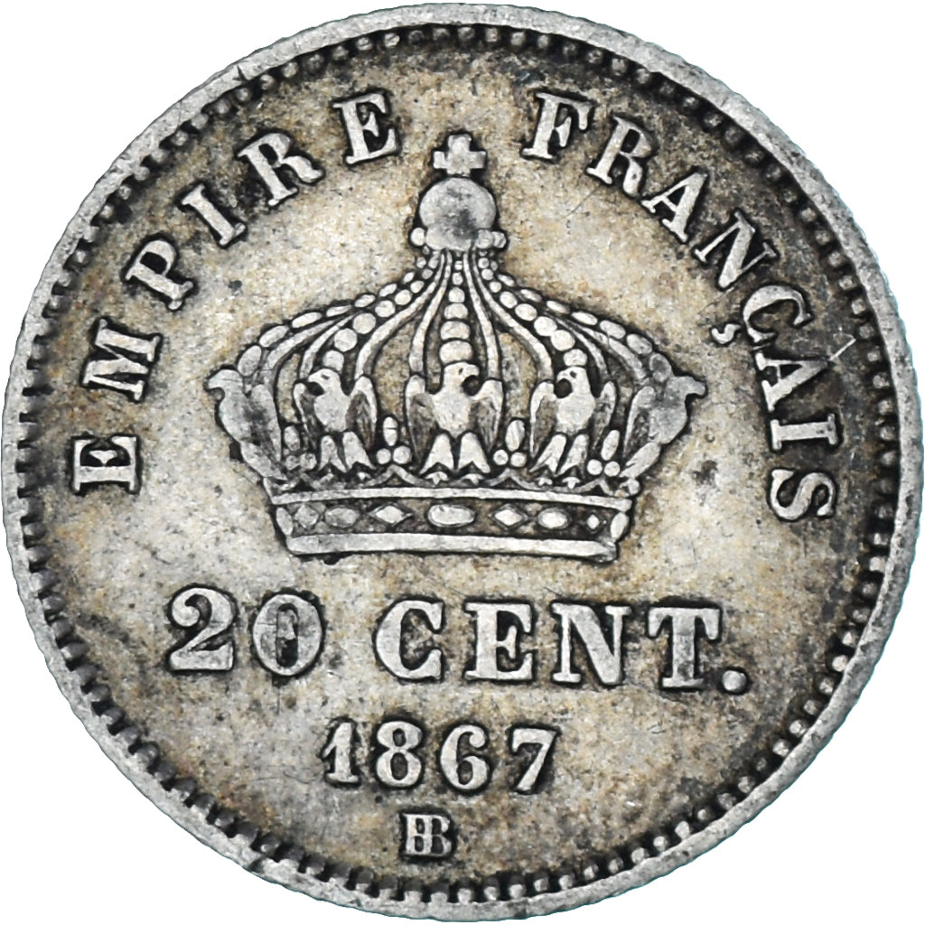 France, Napoleon III, 20 Centimes, 1867, Strasbourg, TTB, KM:808.2
