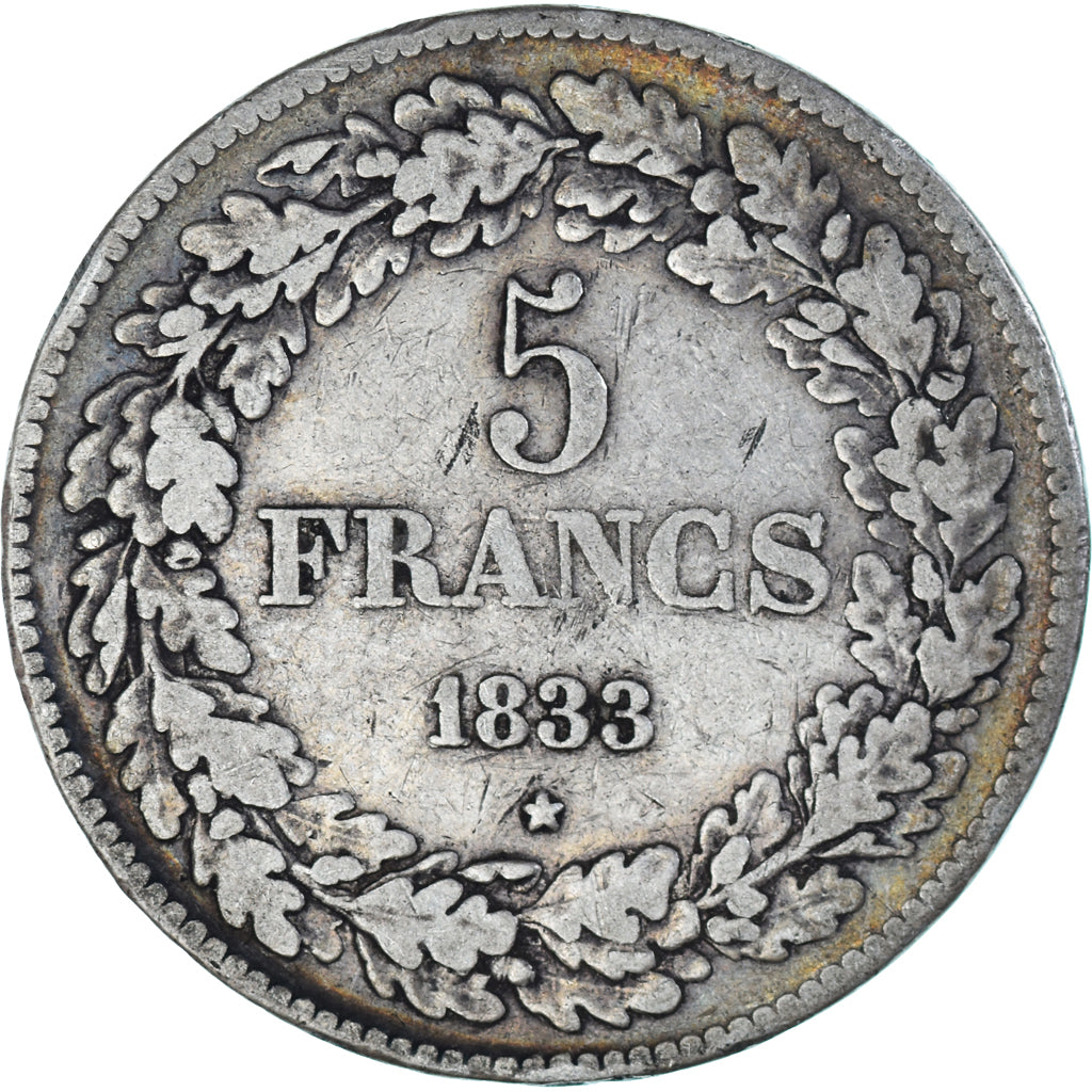 Moneta, Belgio, Leopold I, 5 Francs, 5 Frank, 1833, MB+, Argento, KM:3.1