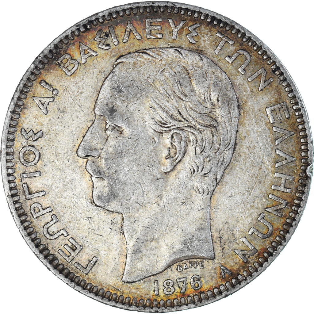 Coin, Greece, George I, 5 Drachmai, 1876, Paris, EF(40-45), Silver, KM:46