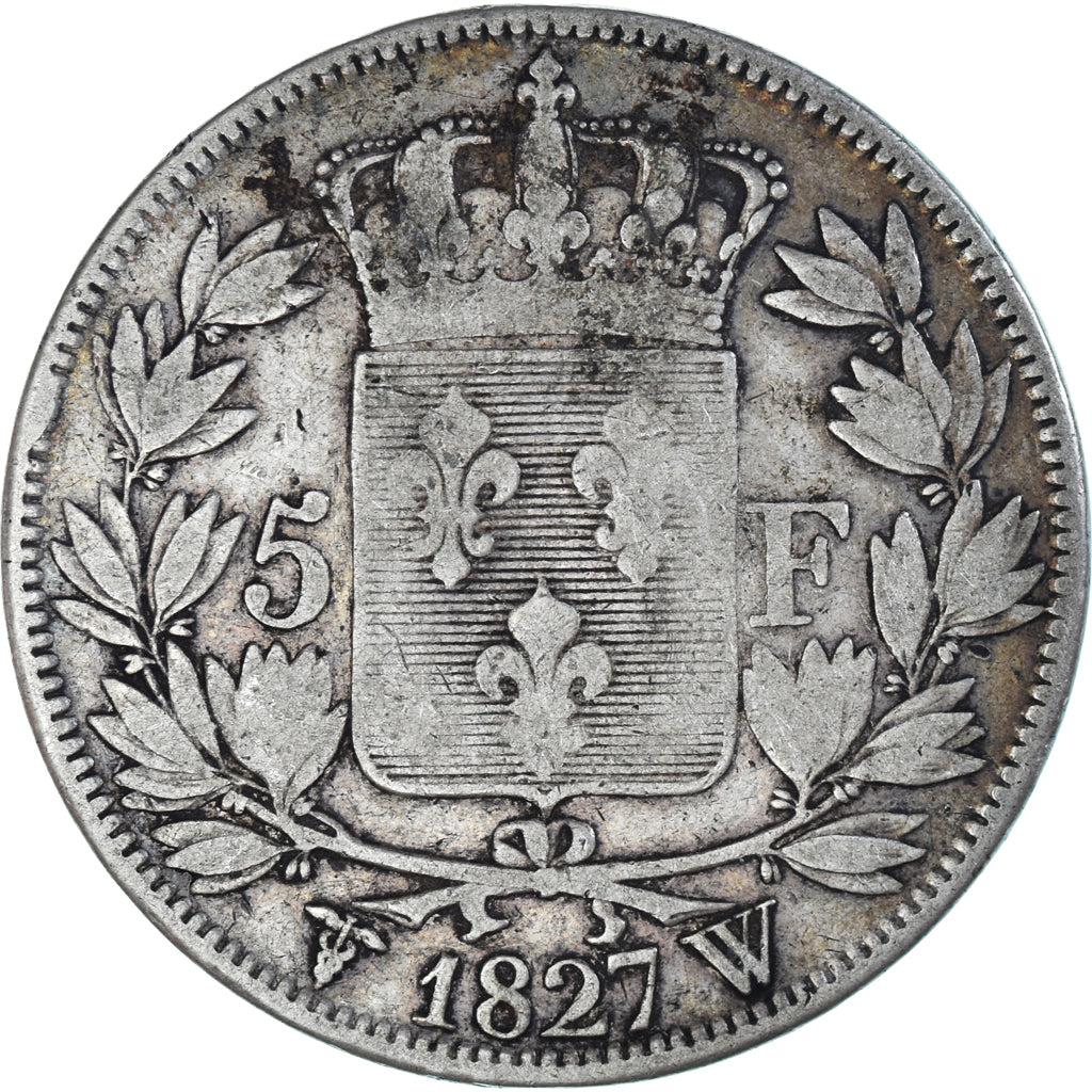 Münze, Frankreich, Charles X, 5 Francs, 1827, Lille, S, Silber, KM:728.13