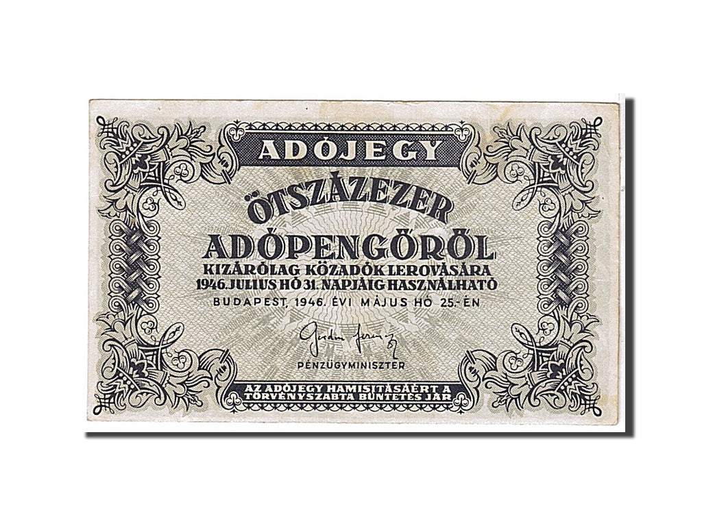Banknote, Hungary, 500,000 (Ötszazezer) Adópengö, 1946, KM:139b, AU(50-53)