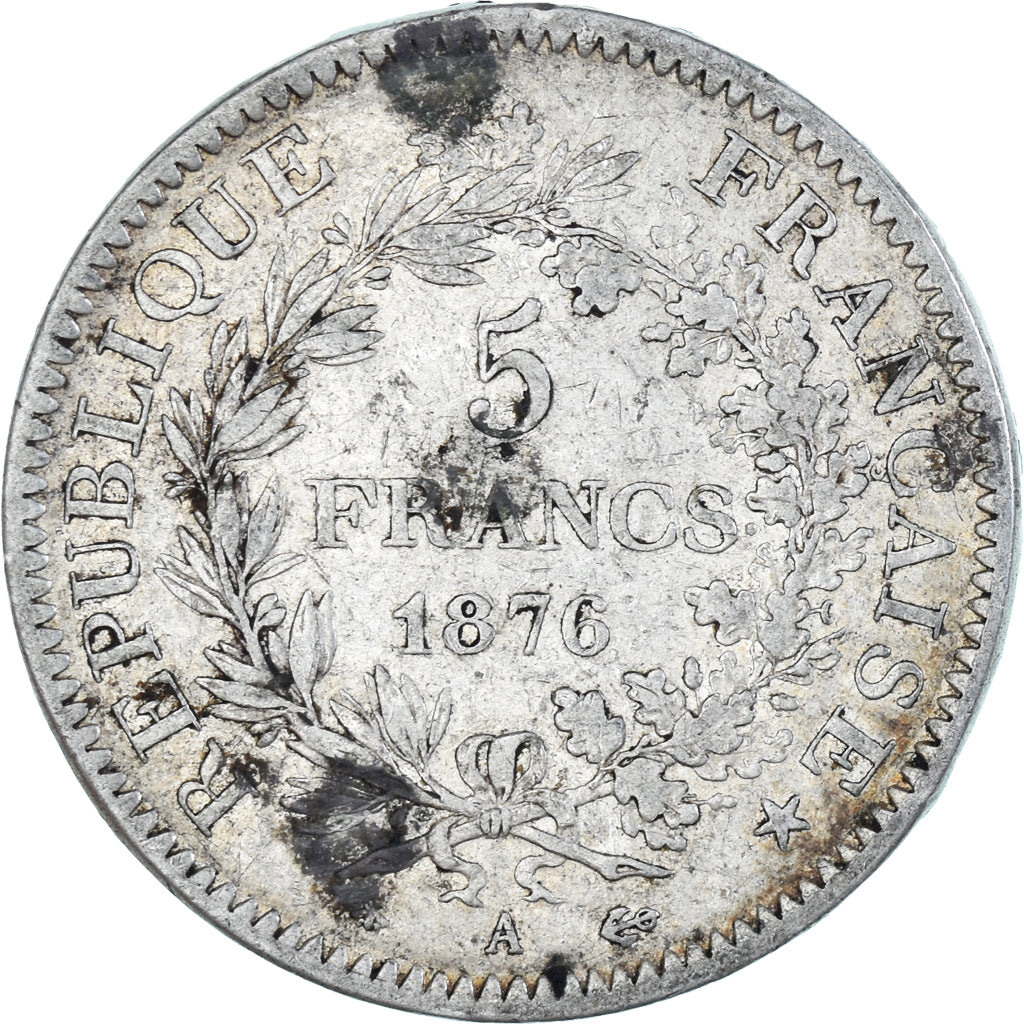 Münze, Frankreich, Hercule, 5 Francs, 1876, Paris, S+, Silber, KM:820.1