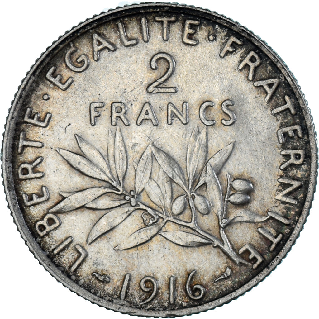 Munten, Frankrijk, Semeuse, 2 Francs, 1916, Paris, ZF, Zilver, KM:845.1