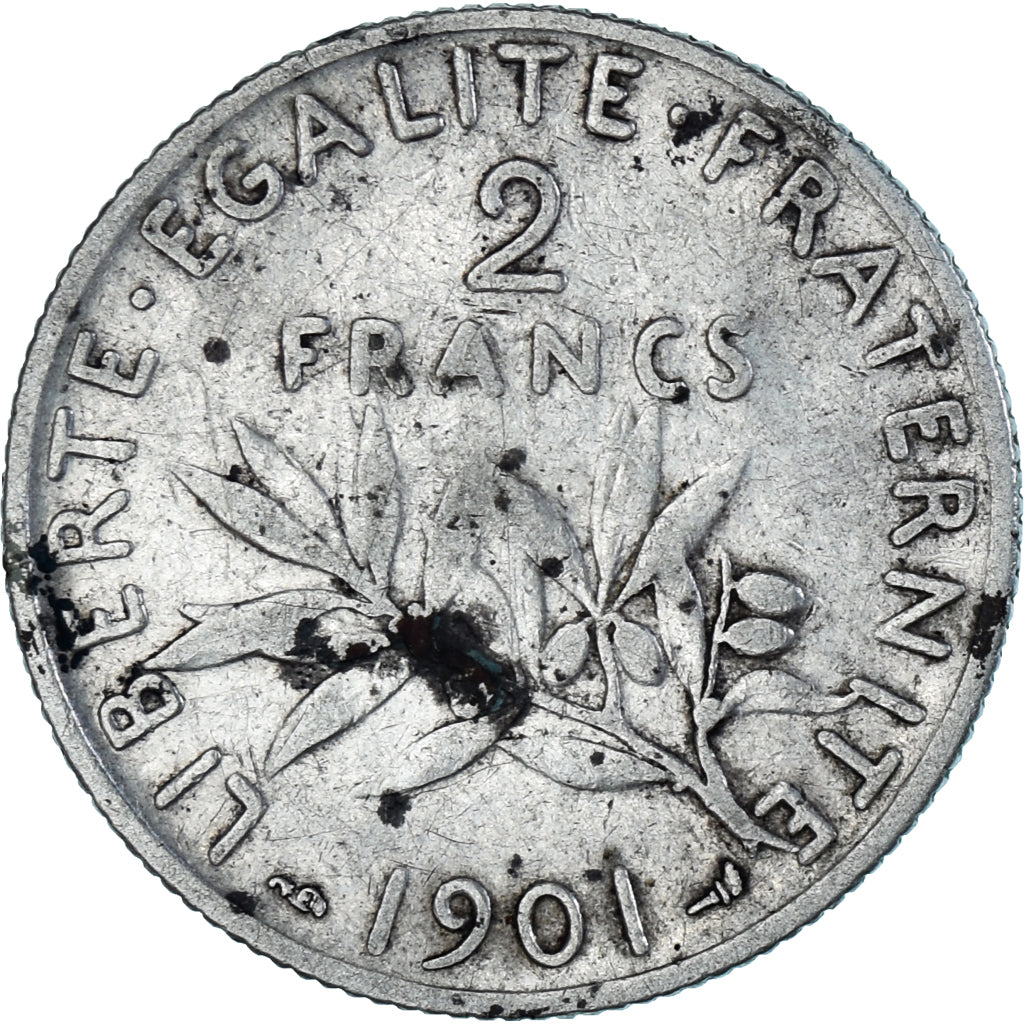Moneda, Francia, Semeuse, 2 Francs, 1901, BC+, Plata, KM:845.1, Gadoury:532