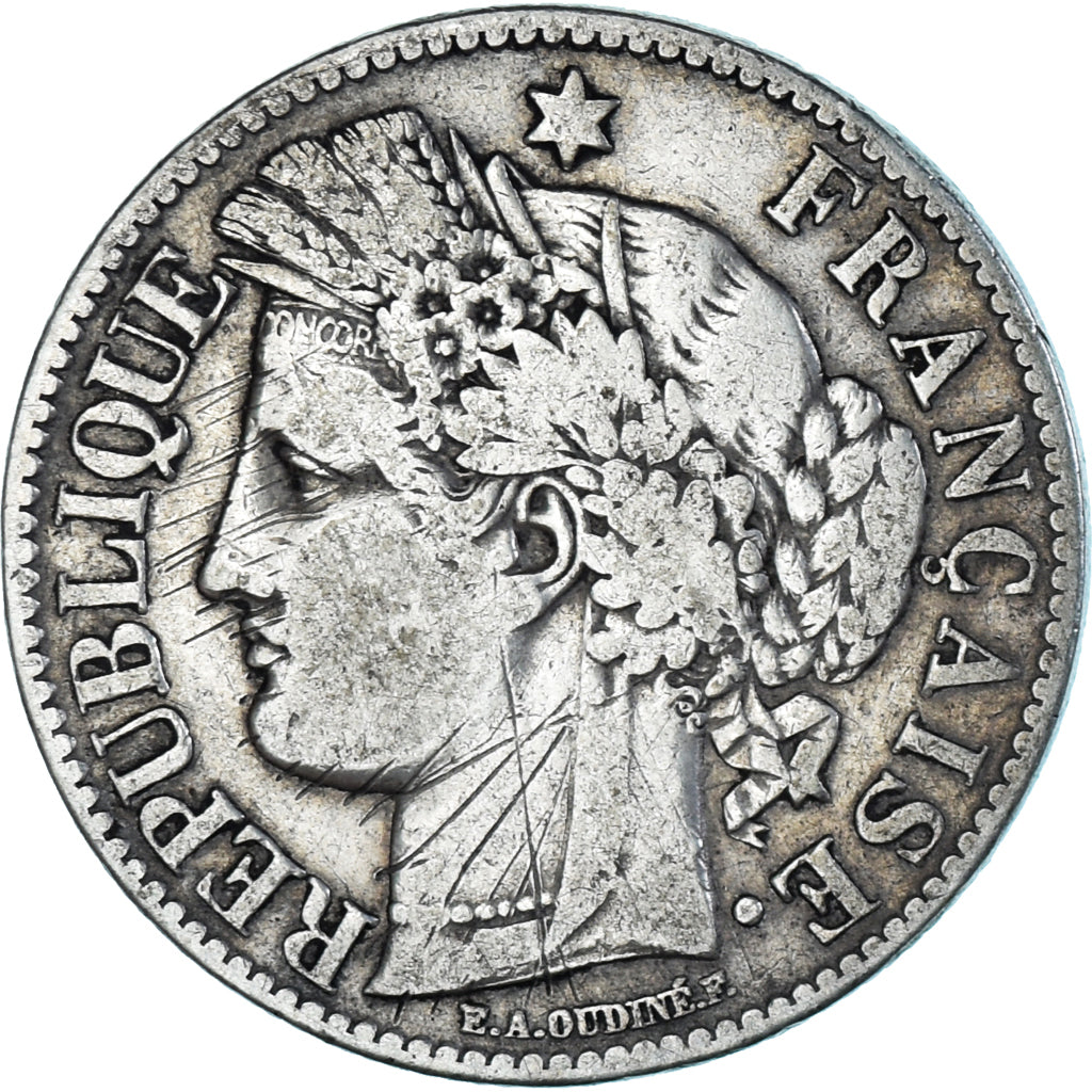 Moneta, Francja, Cérès, 2 Francs, 1871, Bordeaux, VF(30-35), Srebro, KM:817.2