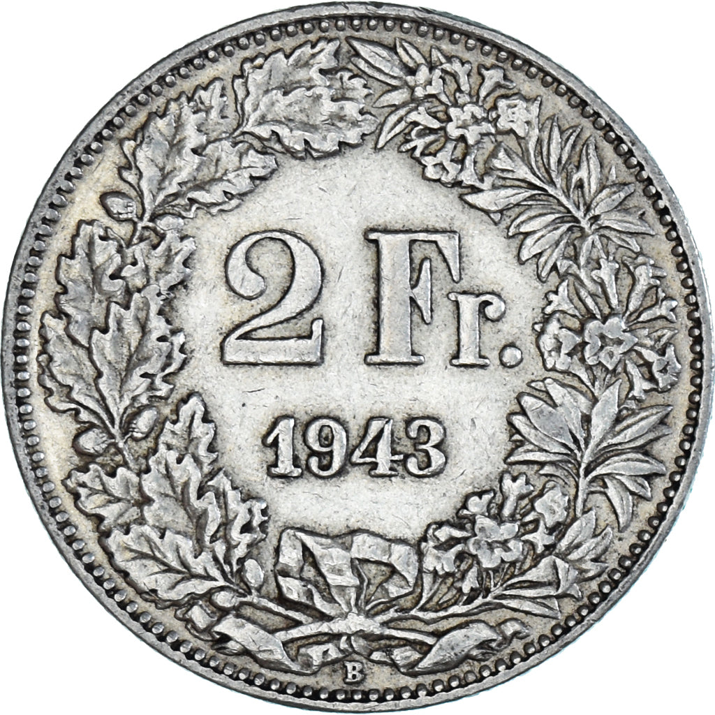 Coin, Switzerland, 2 Francs, 1943, Bern, AU(50-53), Silver, KM:21