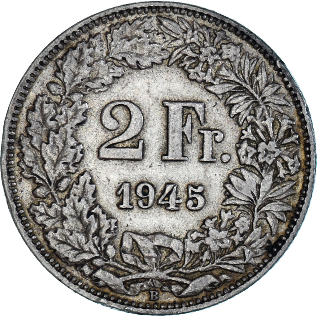 Coin, Switzerland, 2 Francs, 1945, Bern, EF(40-45), Silver, KM:21