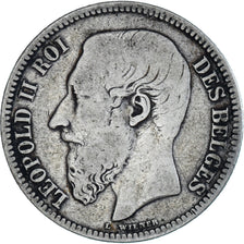 Monnaie, Belgique, Leopold II, 2 Francs, 2 Frank, 1867, Bruxelles, B+, Argent