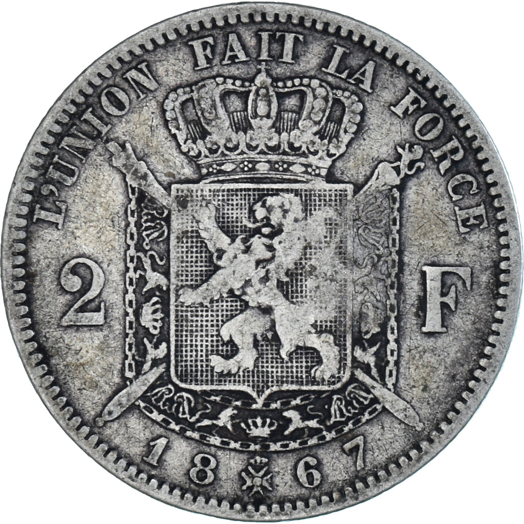 Monnaie, Belgique, Leopold II, 2 Francs, 2 Frank, 1867, Bruxelles, B+, Argent