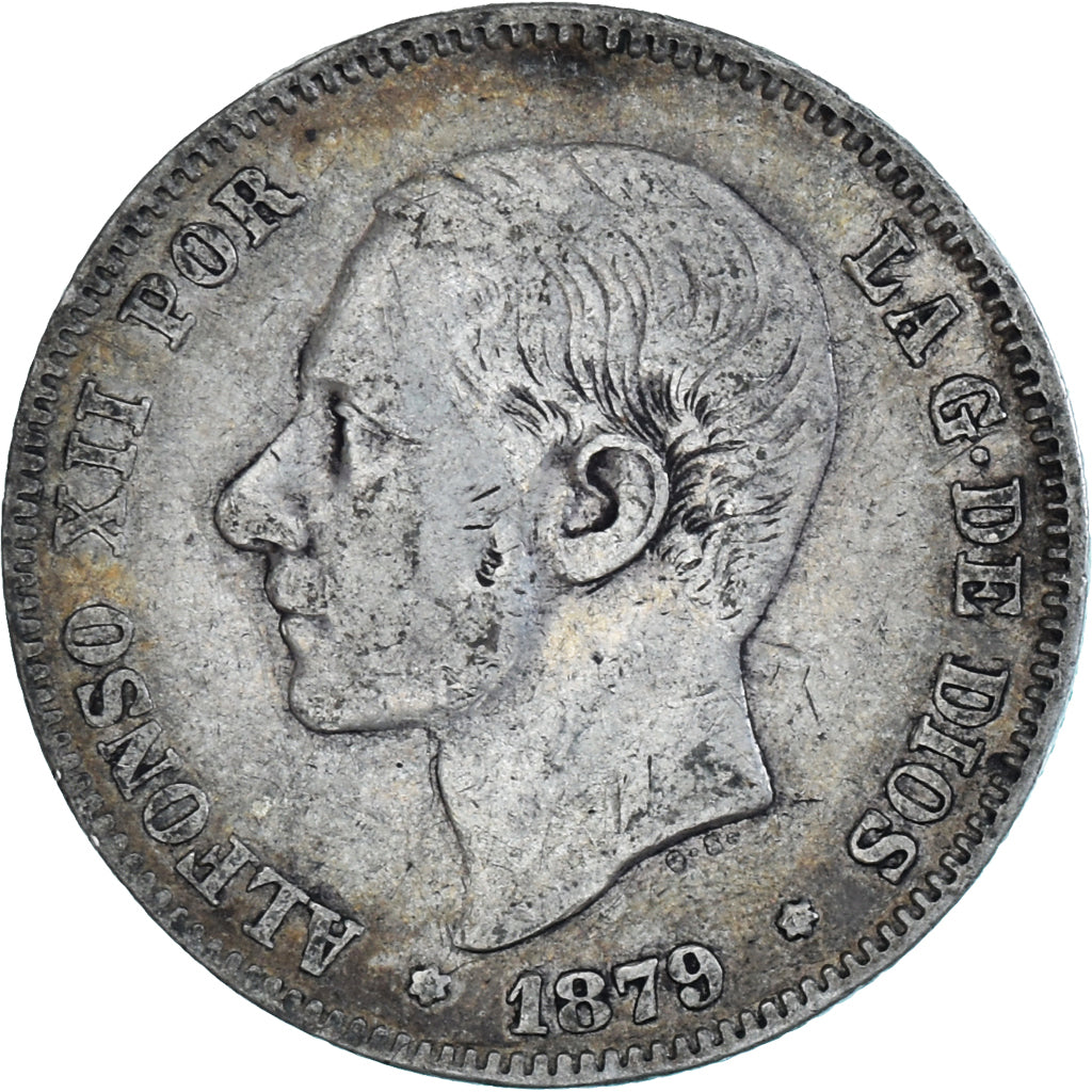 Moneda, España, Alfonso XII, 2 Pesetas, 1879, Madrid, BC+, Plata, KM:678.1