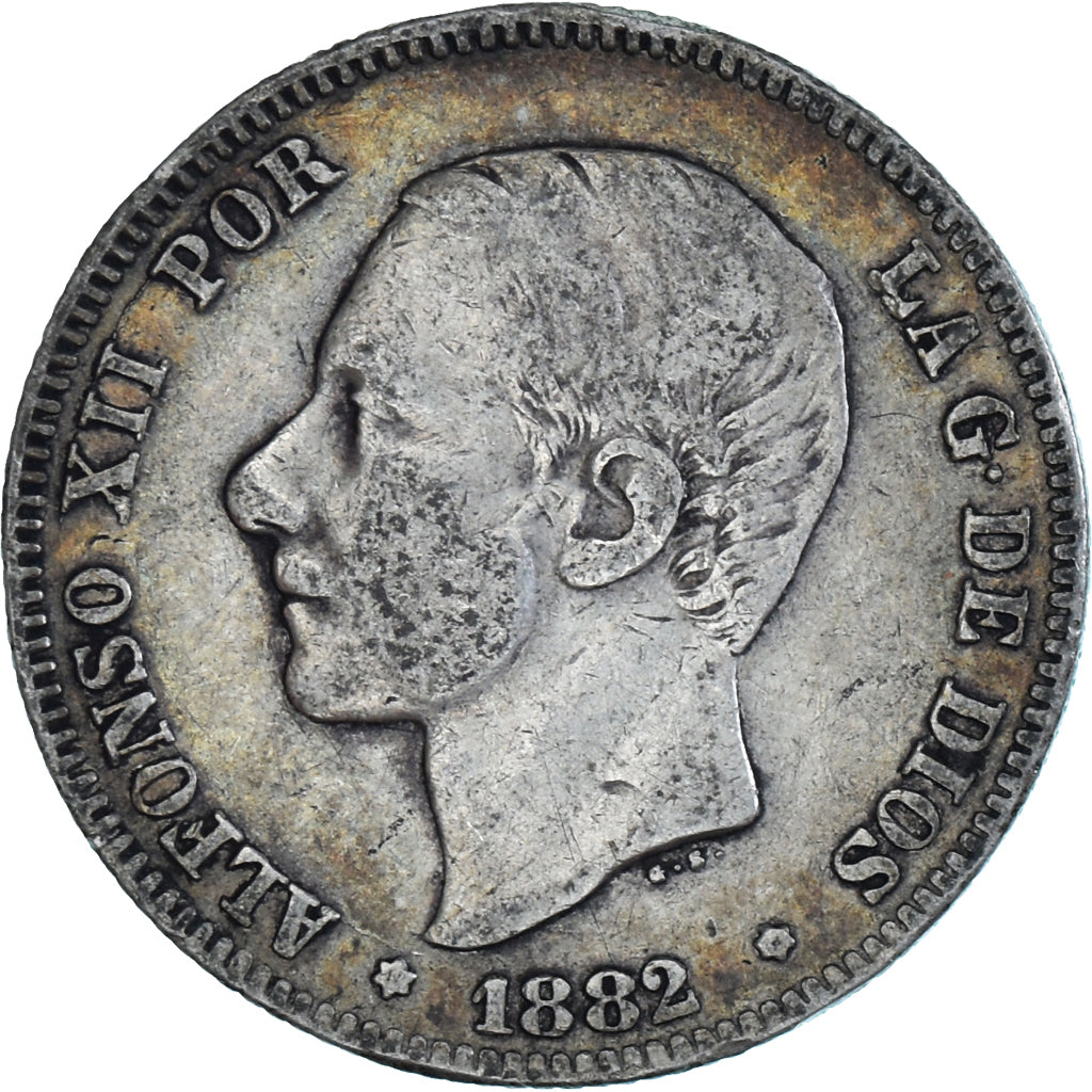 Spanien, Alfonso XII, 2 Pesetas, 1882, Madrid, SS, Silber, KM:678.2