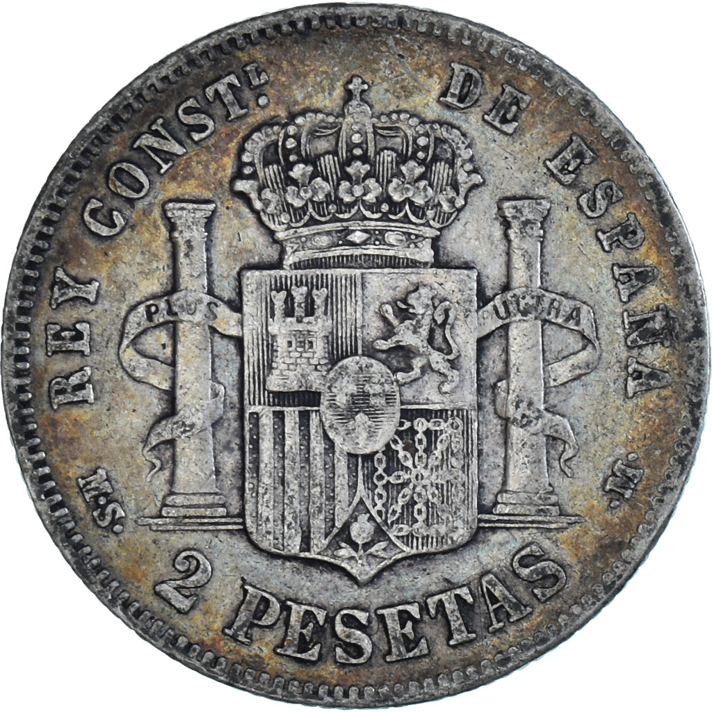 Spanien, Alfonso XII, 2 Pesetas, 1882, Madrid, SS, Silber, KM:678.2