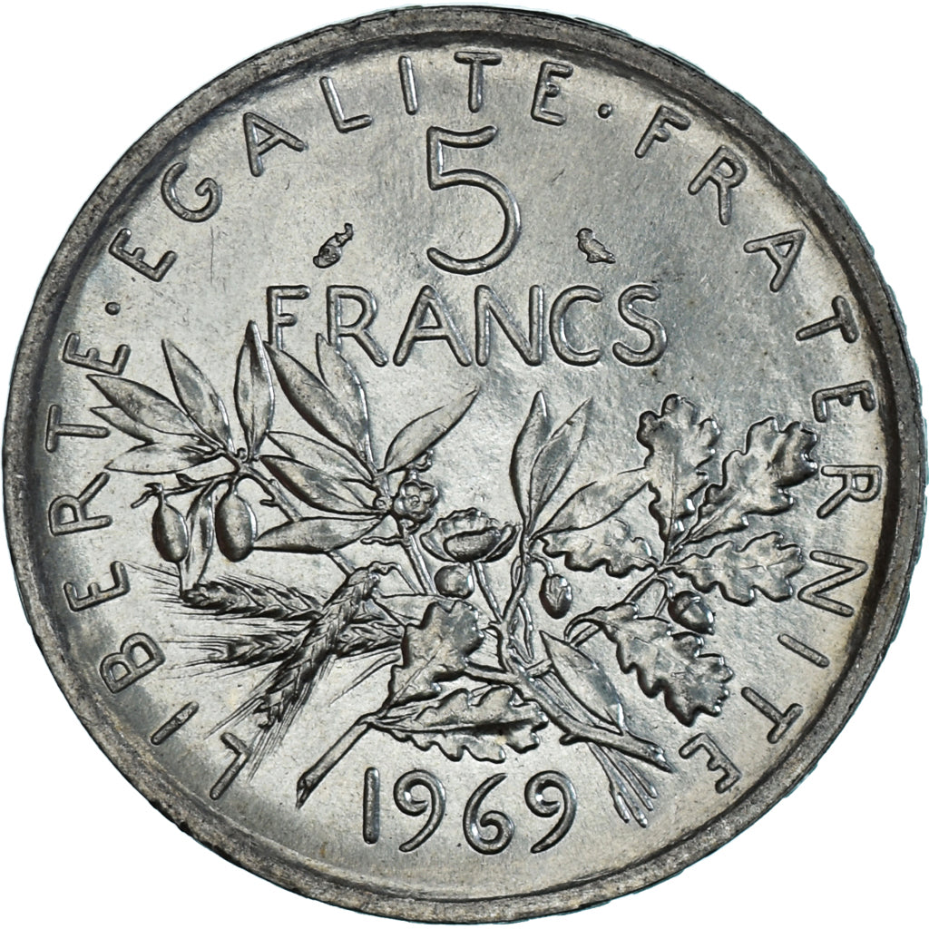 Moneda, Francia, Semeuse, 5 Francs, 1969, Paris, SC, Plata, KM:926, Gadoury:770