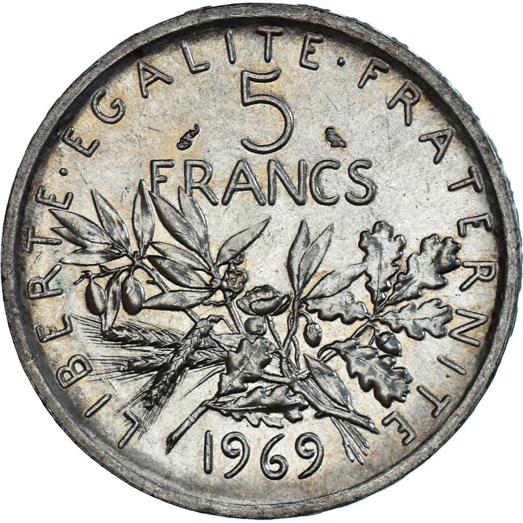 Moneta, Francja, Semeuse, 5 Francs, 1969, Paris, MS(63), Srebro, KM:926