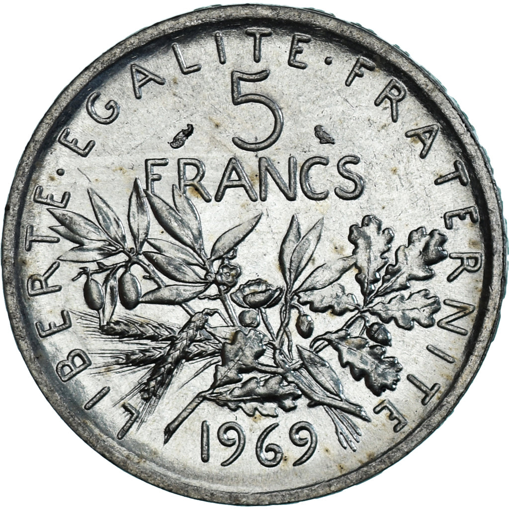 Munten, Frankrijk, Semeuse, 5 Francs, 1969, Paris, UNC-, Zilver, KM:926
