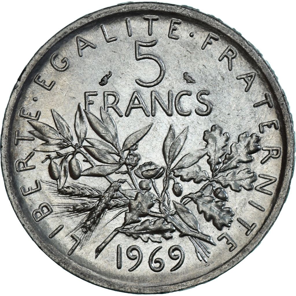 Moneta, Francja, Semeuse, 5 Francs, 1969, Paris, MS(63), Srebro, KM:926