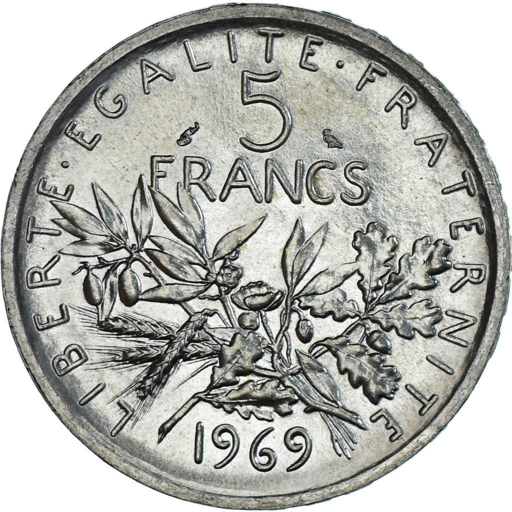 Moneta, Francja, Semeuse, 5 Francs, 1969, Paris, MS(63), Srebro, KM:926