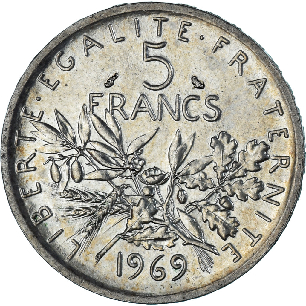 Moneda, Francia, Semeuse, 5 Francs, 1969, Paris, SC, Plata, KM:926, Gadoury:770