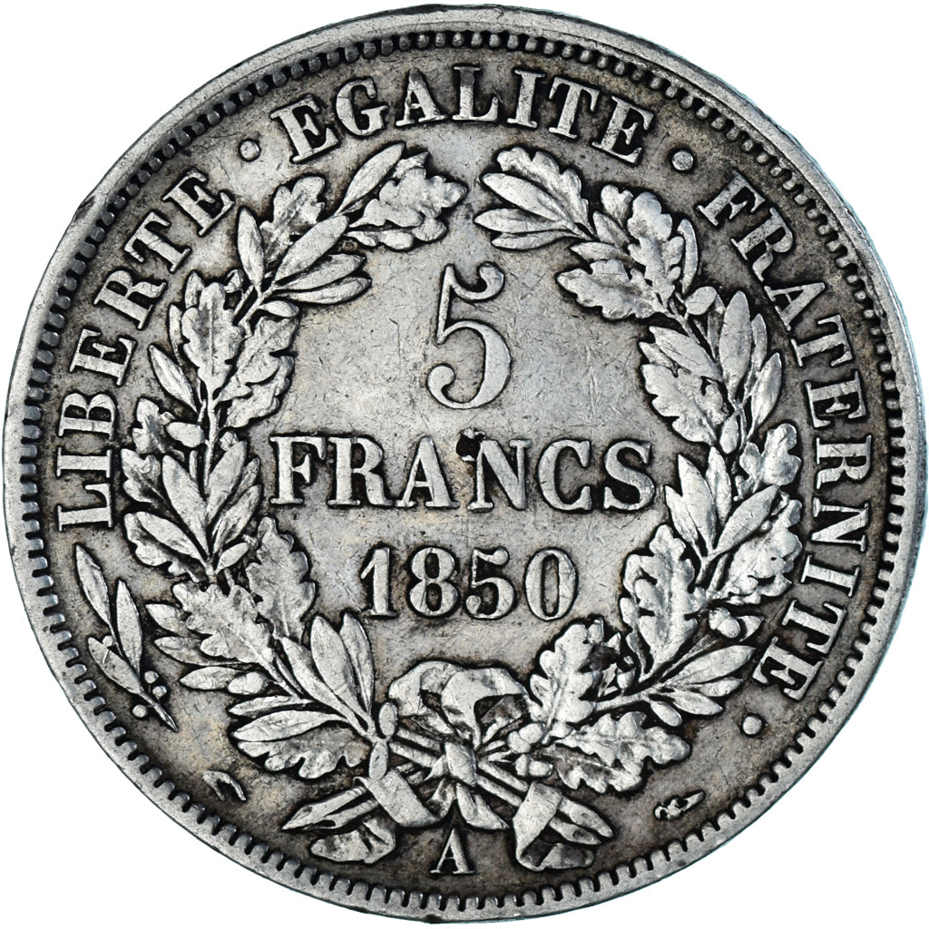 Moneta, Francia, Cérès, 5 Francs, 1850, Paris, MB+, Argento, KM:761.1