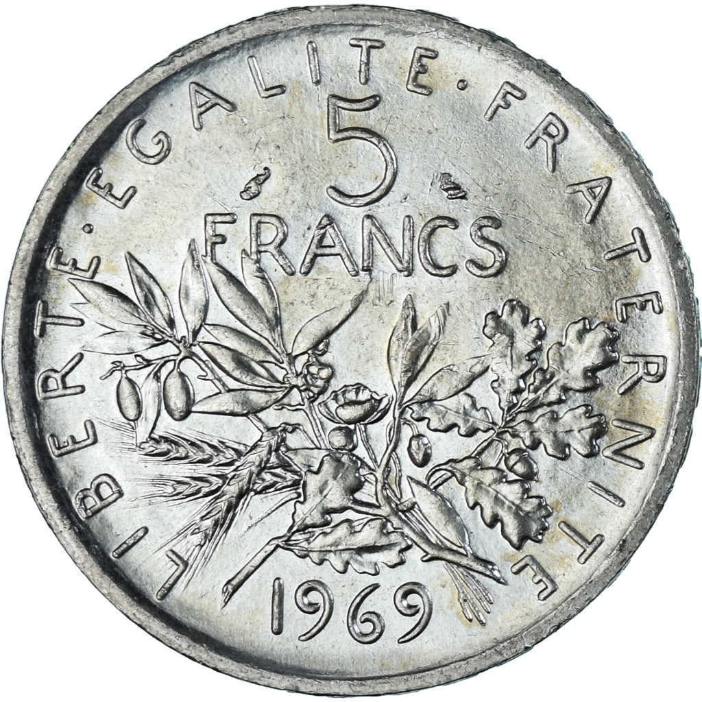 Moneda, Francia, Semeuse, 5 Francs, 1969, Paris, SC, Plata, KM:926, Gadoury:770