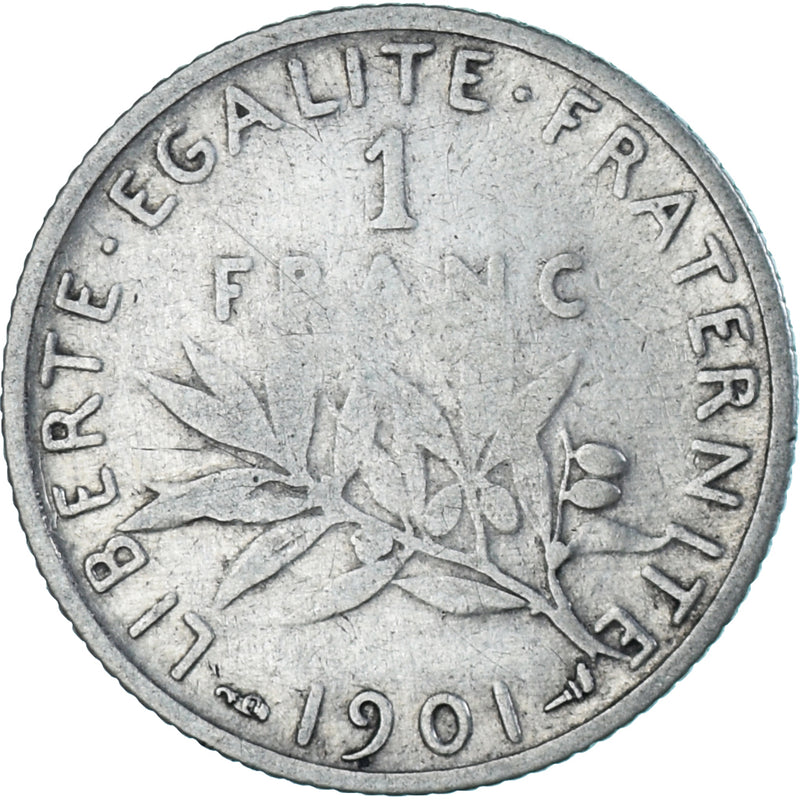 Coin France Semeuse Franc 1901 Paris VF(30-35) Silver KM:844.1