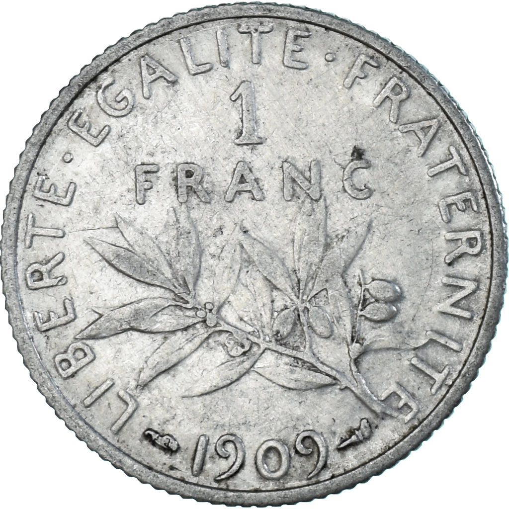 Moneda, Francia, Semeuse, Franc, 1909, Paris, MBC, Plata, KM:844.1, Gadoury:467