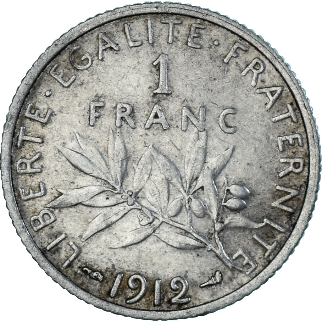 Francia, Semeuse, Franc, 1912, Paris, BB, Argento, KM:844.1