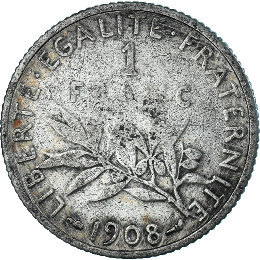 Monnaie, France, Semeuse, Franc, 1908, Paris, TB, Argent, Gadoury:467, KM:844.1