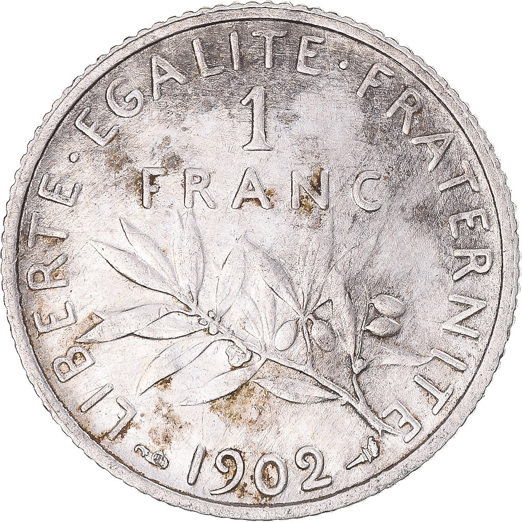Moneda, Francia, Semeuse, Franc, 1902, Paris, BC+, Plata, KM:844.1, Le