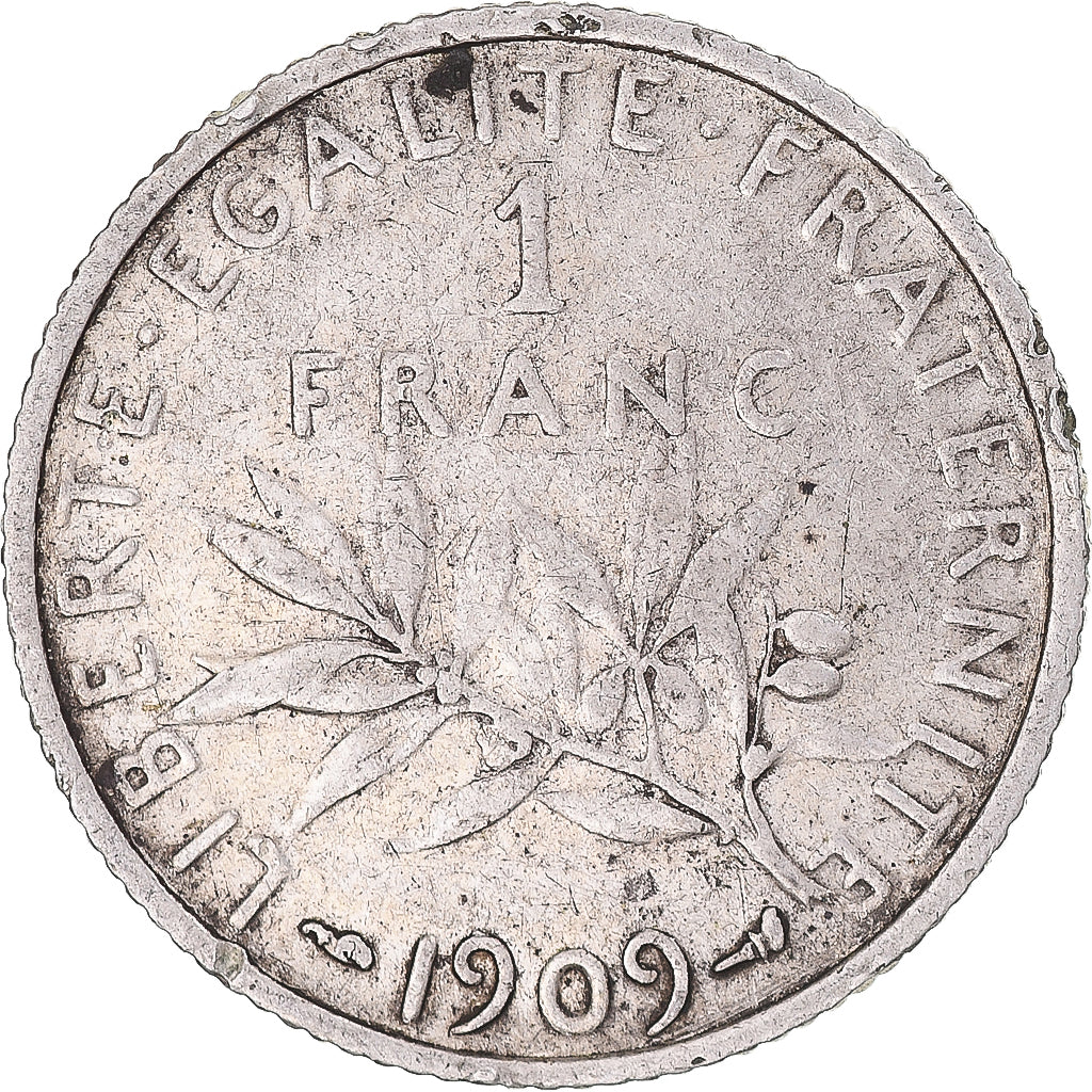 Monnaie, France, Semeuse, Franc, 1909, Paris, TB+, Argent, KM:844.1, Gadoury:467