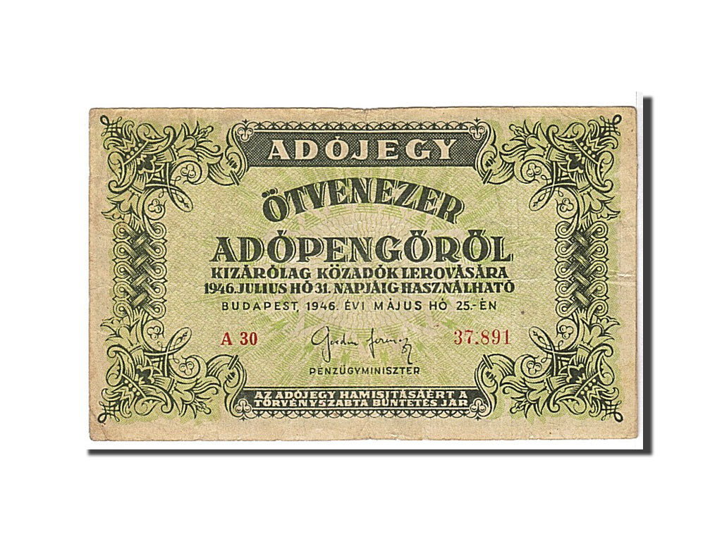 Banknote, Hungary, 50,000 (Ötvenezer) Adópengö, 1946, KM:138a, EF(40-45)